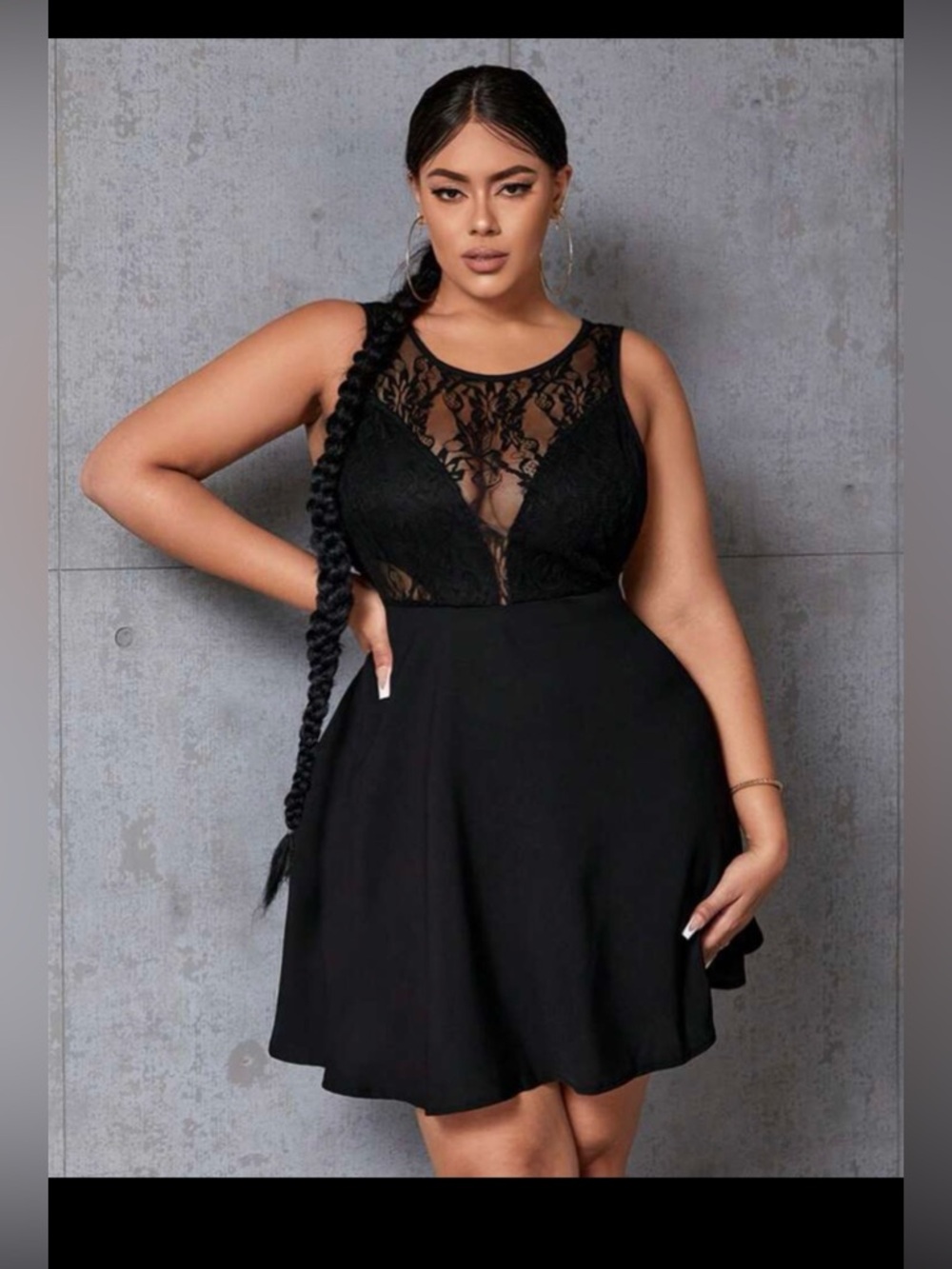 SHEIN Black Lace Yoke Fit & Flare Mini Dress